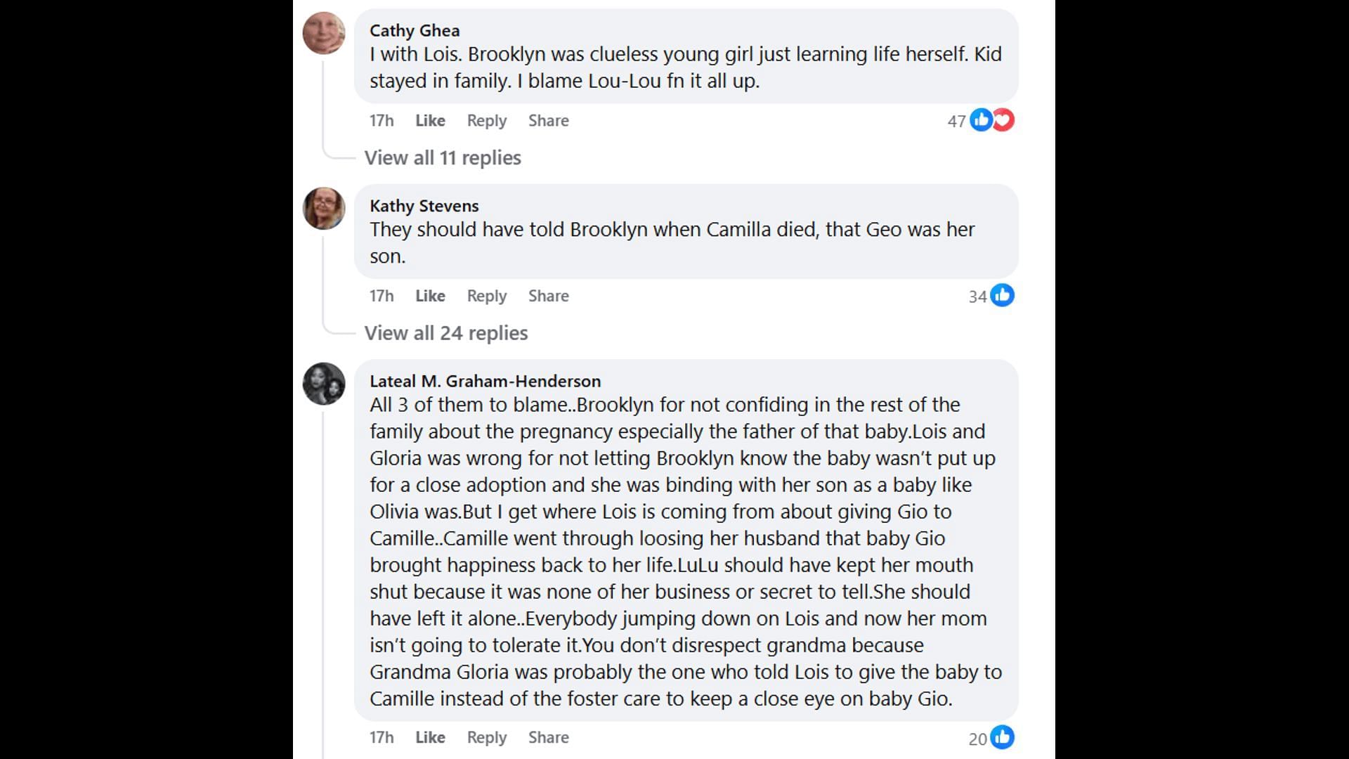 More fan reactions about Brook Lynn, Lois, and Gloria (Image via Facebook/General Hospital Fans - Official)
